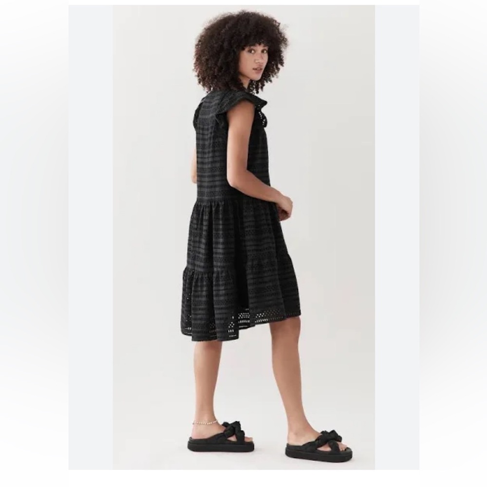 SEA NY multi tiered eyelet black dress